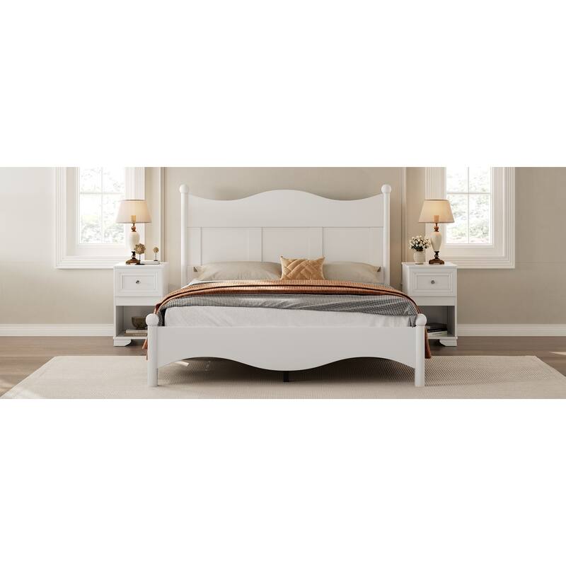 Queen Wood Platform Bed with Solid Rubber Wood Frame (700lb Capacity, No Box Spring)