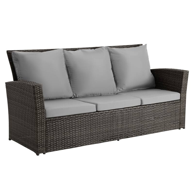 All Weather 3 Seats Patio Sofa with Thick Cushions - Grey