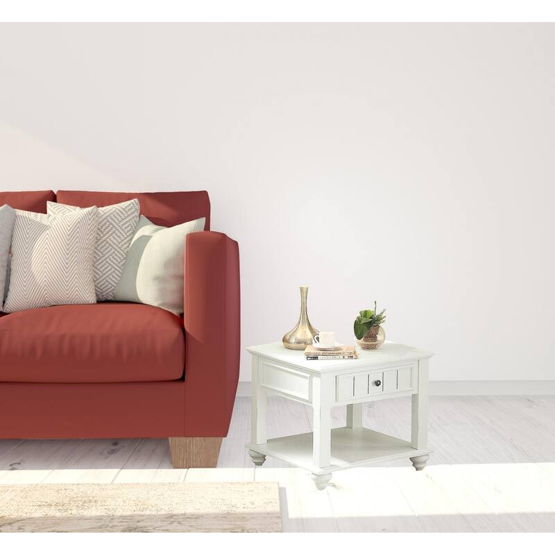 HomeRoots 24" White Washed Square End Table With Drawer And Shelf - 24.02