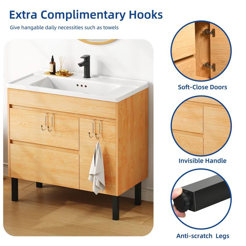 Moasis 16''/24''/36" Freestanding Single Bathroom Vanity with Ceramic Basin