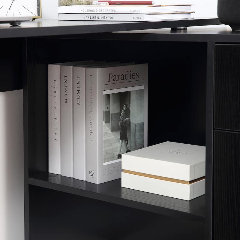 Adjustable L-Shaped Computer Desk with Storage Shelves,Drawer and Cabinet