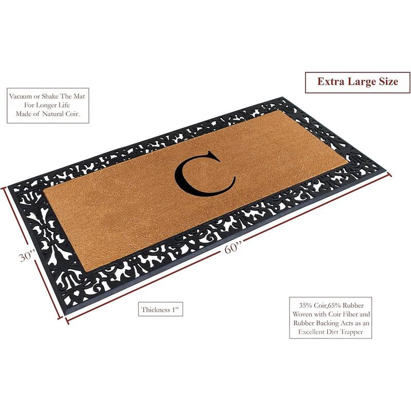 A1HC Rubber and Coir Paisley Border Heavy Duty Non-Slip Durable Double Door Monogrammed Doormat 30"X60", Black