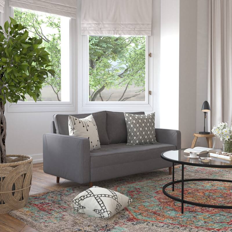 Compact Upholstered Tufted Loveseat with Wooden Legs