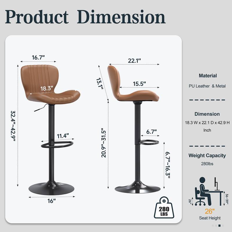 Futzca Swivel Bar Stools Set, 360 Degree Rotating Bar Stool with Adjustable Height, Set of 2