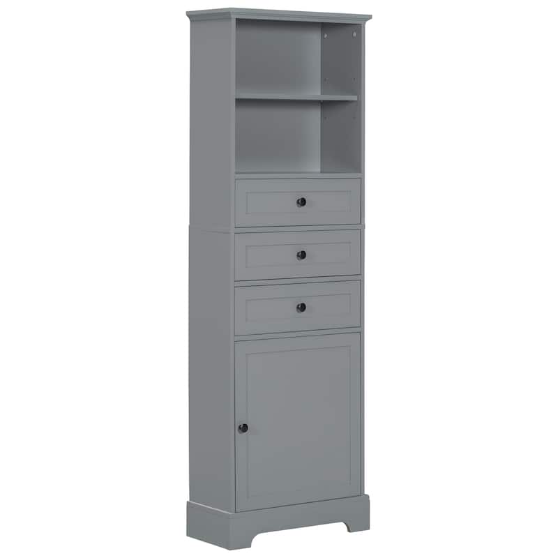 Tall Storage Cabinet with 3 Drawers and Adjustable Shelves