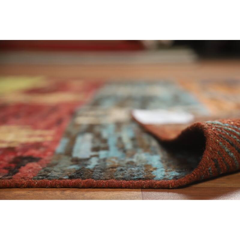 Striped Colorful Moroccan Oriental Area Rug Hand-Knotted Wool Carpet - 6'9" x 9'8"