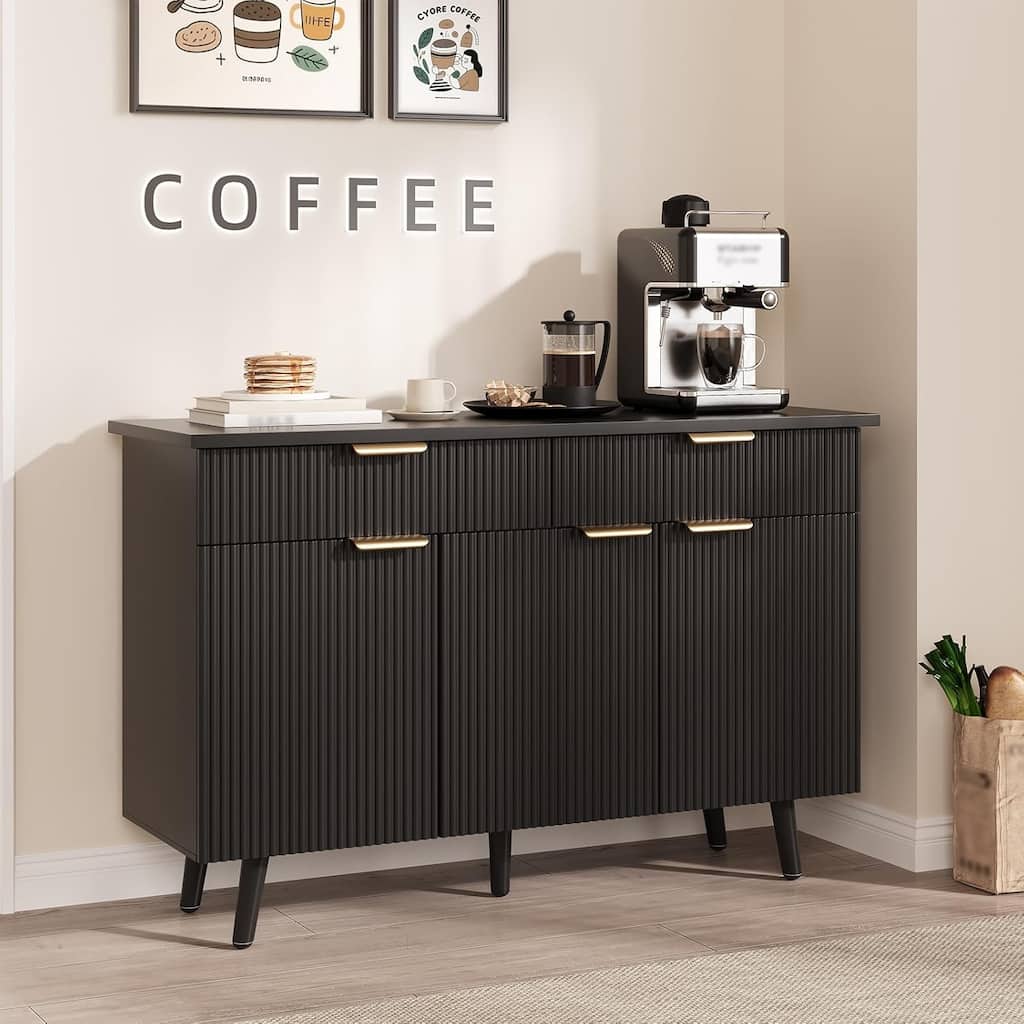 Buffet Cabinet with Storage, Fluted Multifunctional Sideboard Cabinet with 3 Doors & 2 Drawers