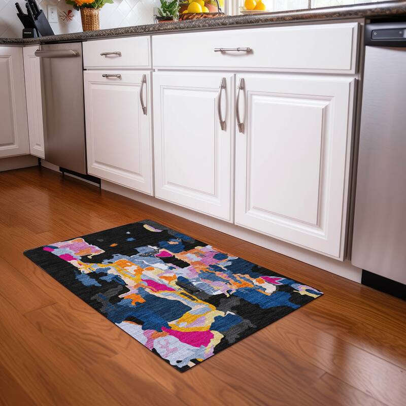 Machine Washable Indoor/ Outdoor Abstract Glam Chantille Rug - Black - 1'8" x 2'6"