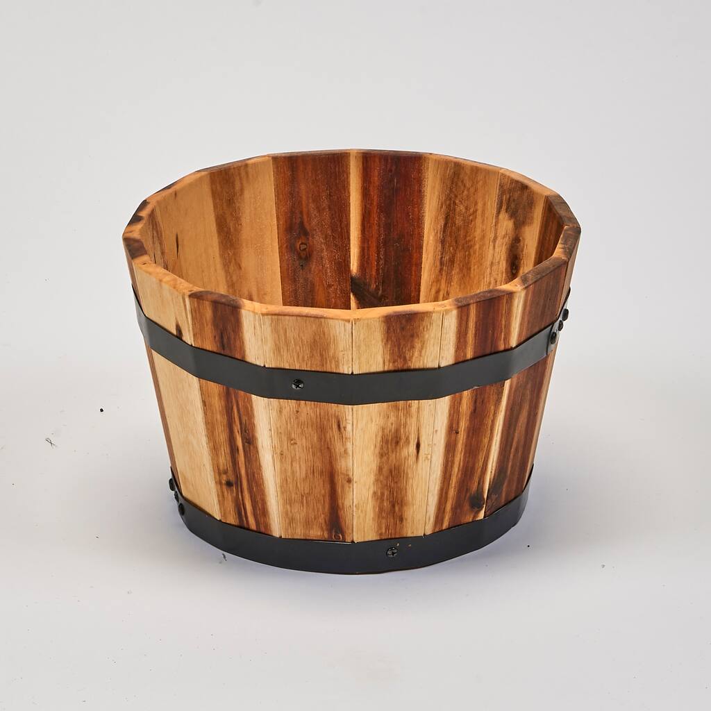 8" Nested Wood Barrel Planter with Natural Oil - 8