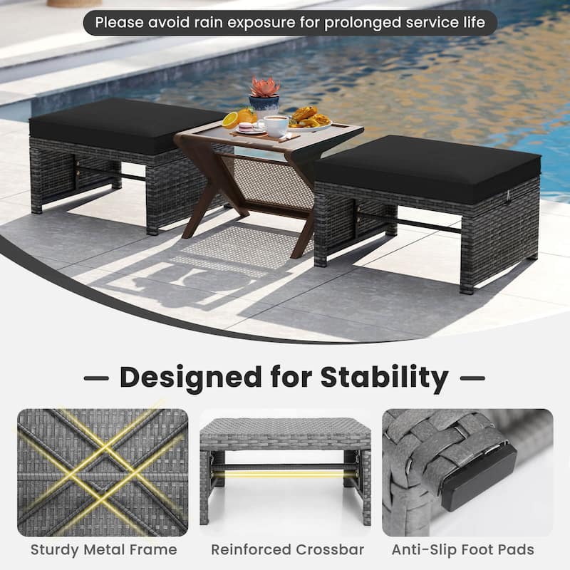 Costway Patio Ottomans Set of 2 PE Rattan Footstools with Removable - See Details