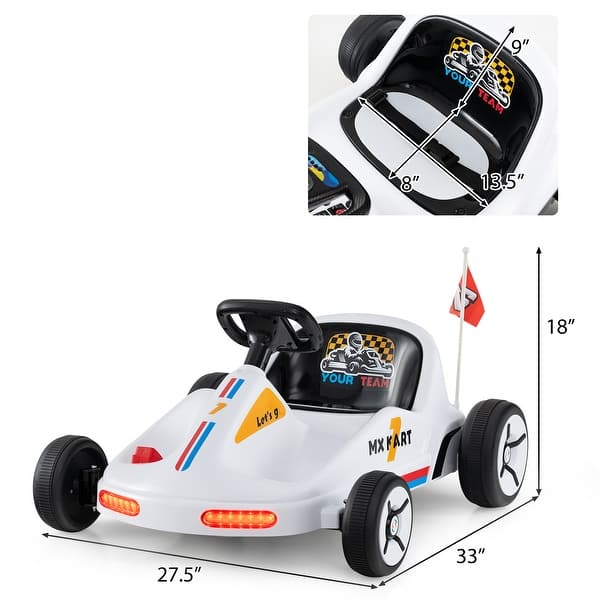 dimension image slide 2 of 3, Remote Control Kids Go Kart with Music and LED Lights - 33" x 27.5" x 18"