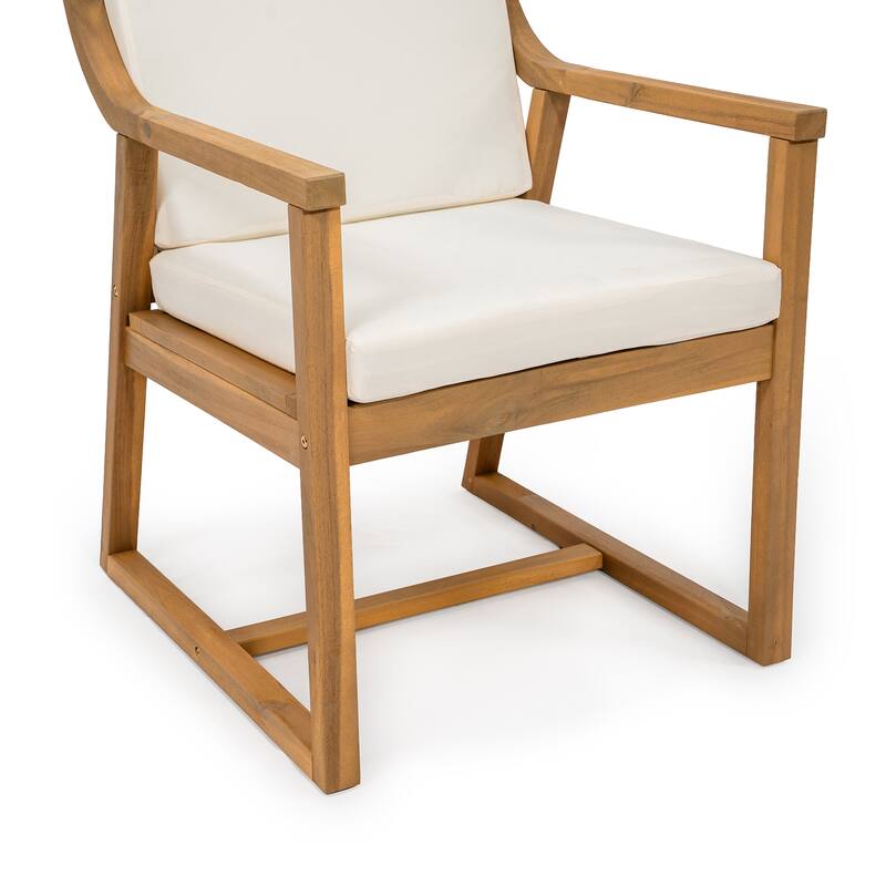 Round Patio Dining Table Set for 6 with Umbrella Hole Durable Acacia Wood Outdoor Furniture