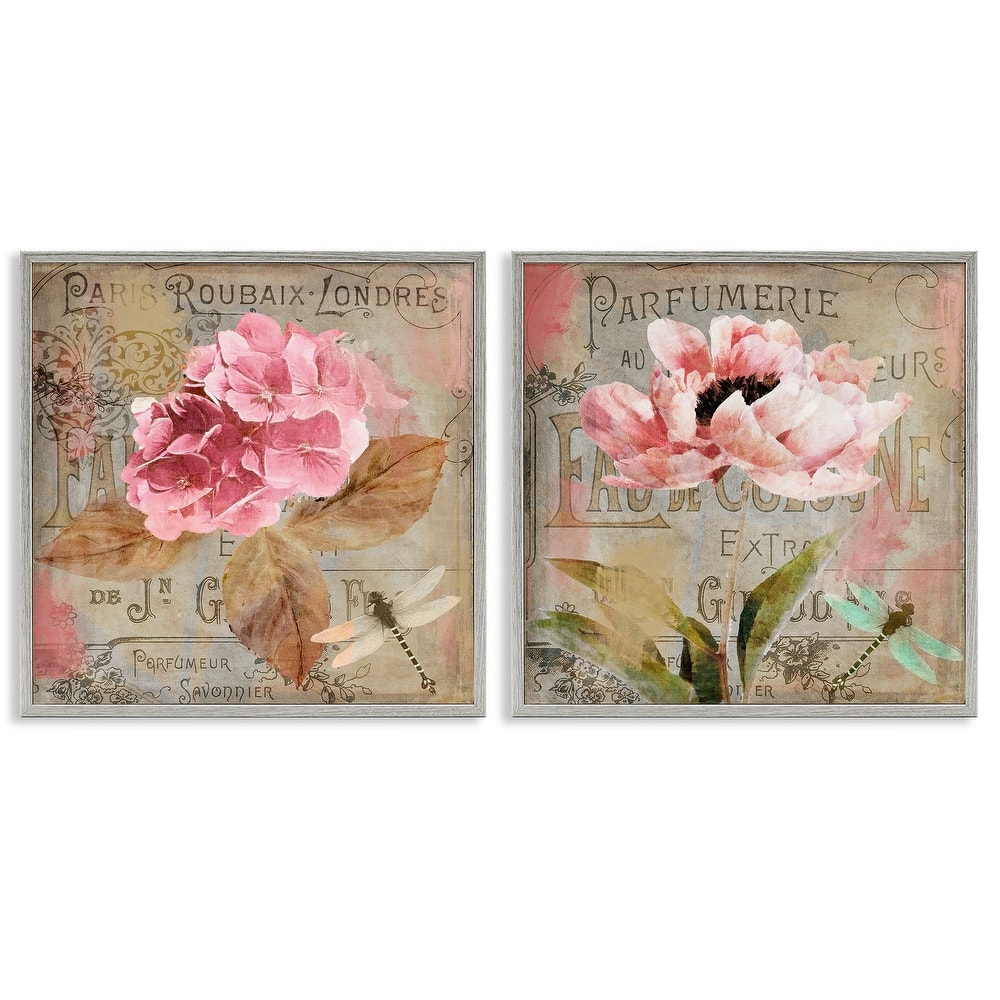 Stupell Vintage Collage French Florals Framed Giclee Art Design By Sasha (Set of 2)