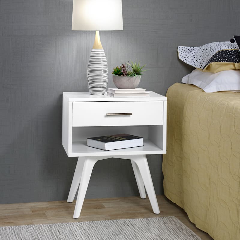 Mid Century Modern One Drawer Nightstand - White Finish