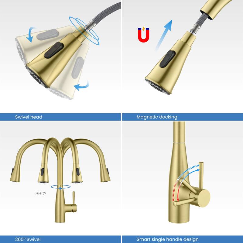 Bari-T Single Handle Pull Down Kitchen Sink Faucet