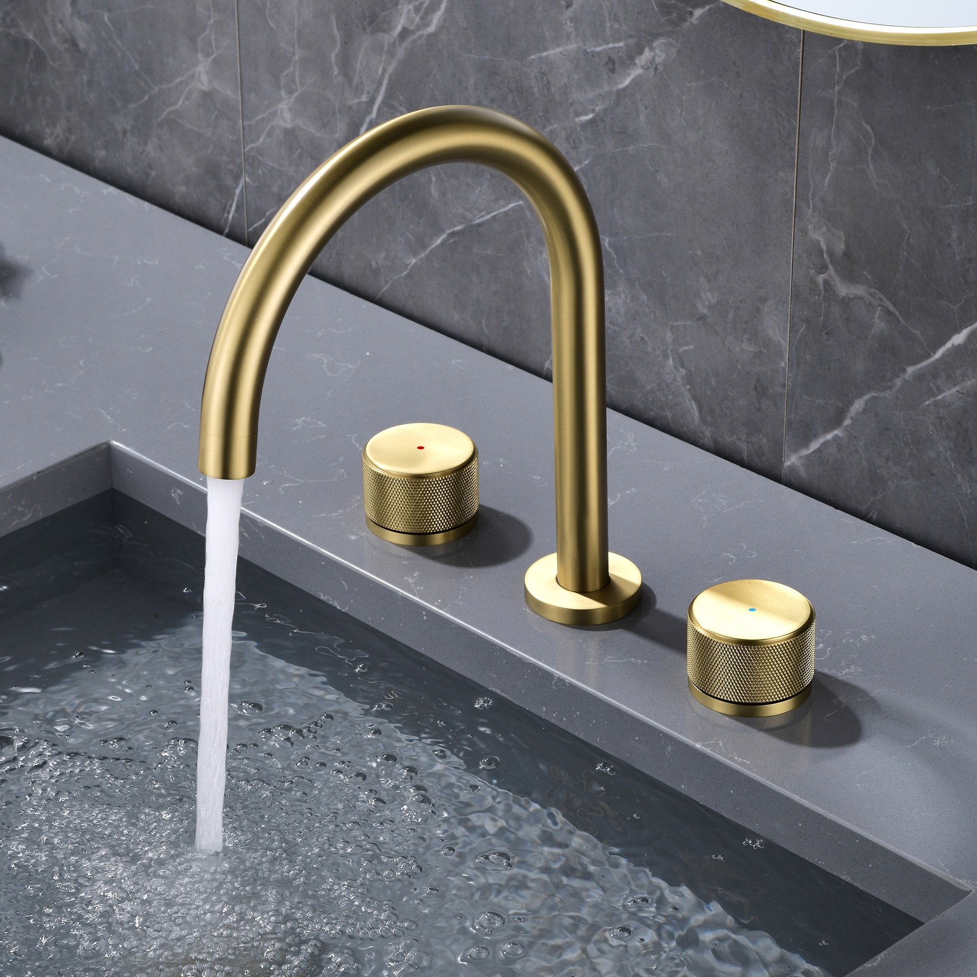 9.7"H Solid Brass Widespread Dual Knob Handles Bathroom Faucet Optional Pop-Up Drain Assembly