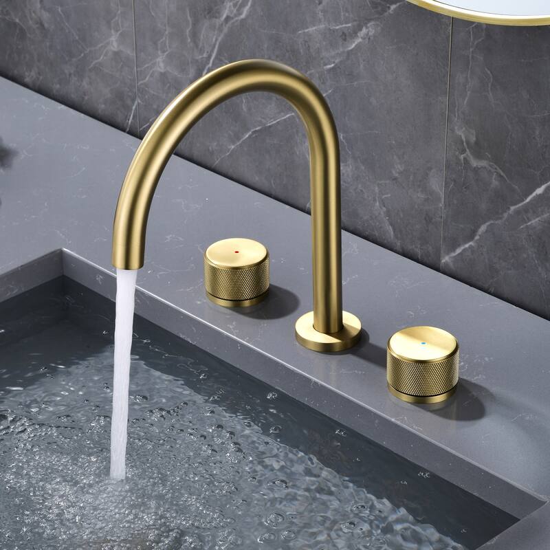9.7"H Solid Brass Widespread Dual Knob Handles Bathroom Faucets