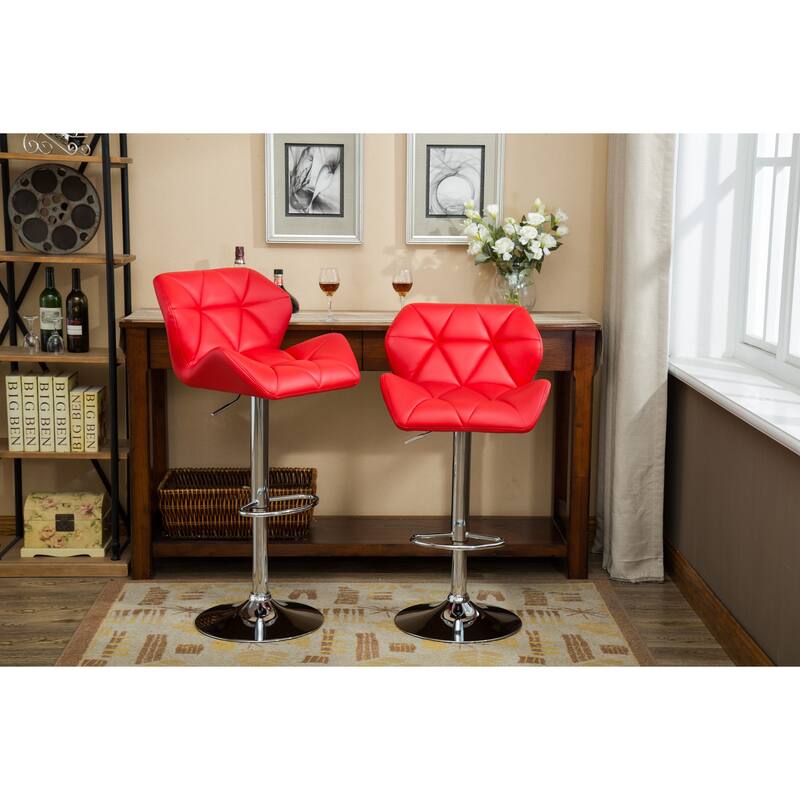 Adjustable Height Hidraulic Bar Stools Set of 2, Counter Height Faux Leather Chair with Footrest for Kitchen Island, Dining Room