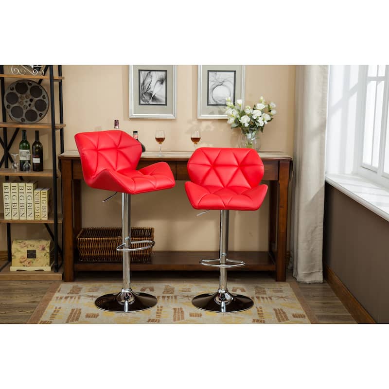 Ostweer Furniture Set of 2 Tufted Adjustable Height Hidraulic Bar Stools - White