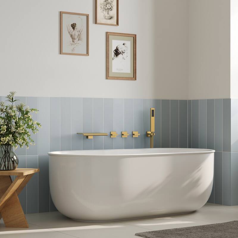 GRANDJOY Wall Mounted 3-Handle Tub Shower Faucet with Handheld Shower and Waterfall Tub Spout