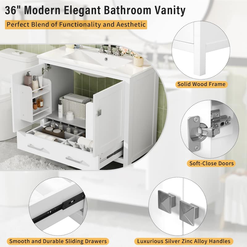 Modern Bathroom Vanity with Ceramic Sink and Abundant Storage Options