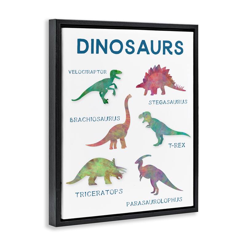 Stupell Simple Educational Dinosaurs Framed Floater Canvas Wall Art Design By CAD Designs