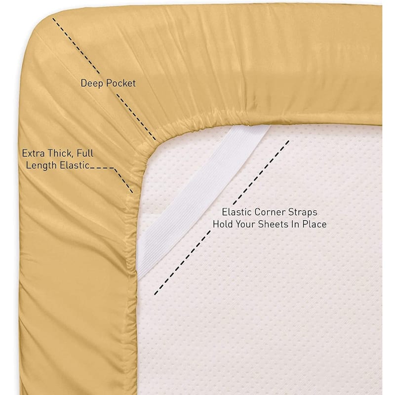 4 PC Gold Sheet Set 2000 Embroidery Soft Cozy 12" Deep Pocket