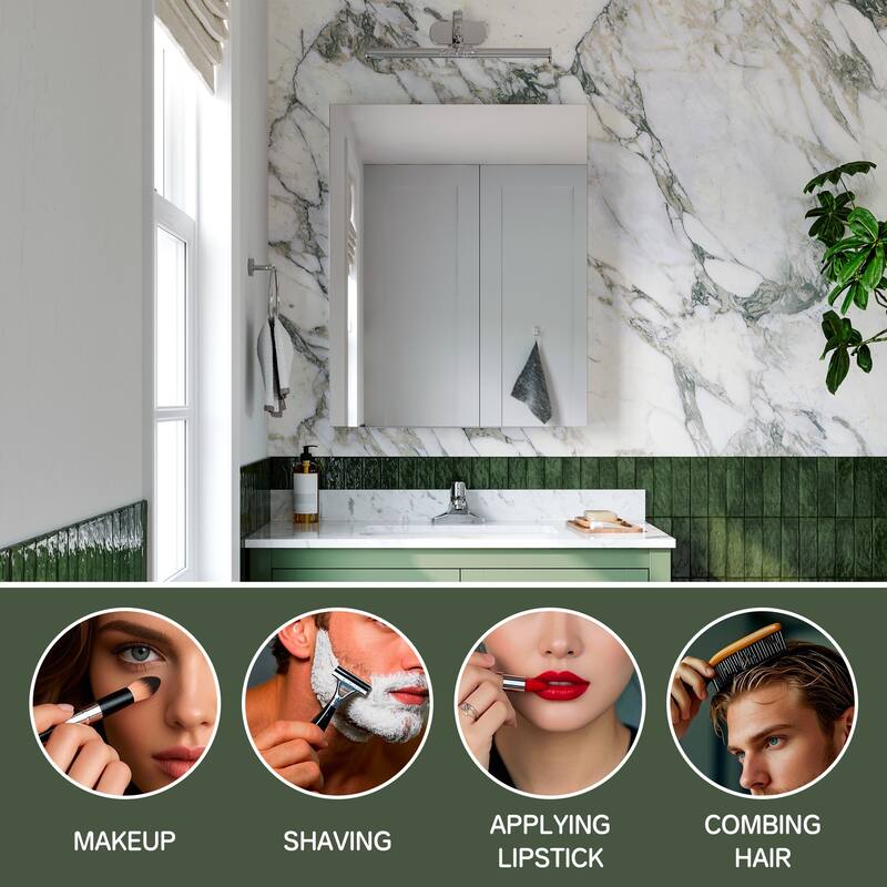 24x30 in Mirrored Medicine Cabinet, Tri-View, Right Swing, Recessed/Surface, Copper-Free, Blum Soft-Close, Chrome