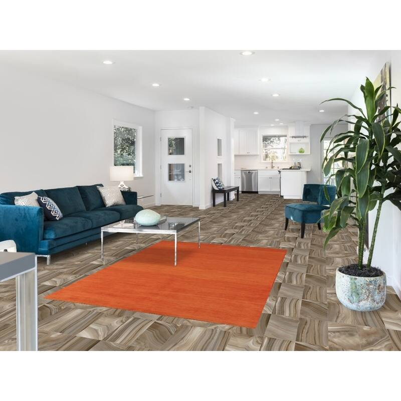 Orange Gabbeh Modern Area Rug Hand-Knotted Stripe Wool Carpet - 4'11" x 6'8"