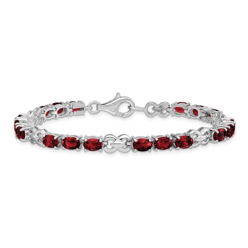 Curata 925 Sterling Silver 7" 5mm Genuine Oval Gemstone Station Bracelet
