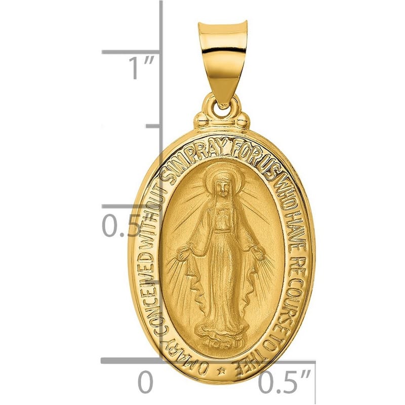 Curata 14k Yellow Gold 18" Satin Miraculous Medal Pendant Necklace