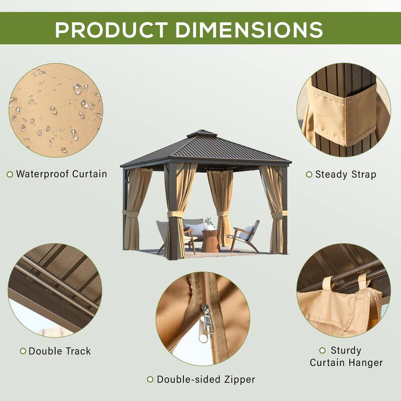 Erommy Hardtop Gazebo with Galvanized Steel Double Roof & Aluminum Frame, Outdoor Gazebo with Curtains and Nettings