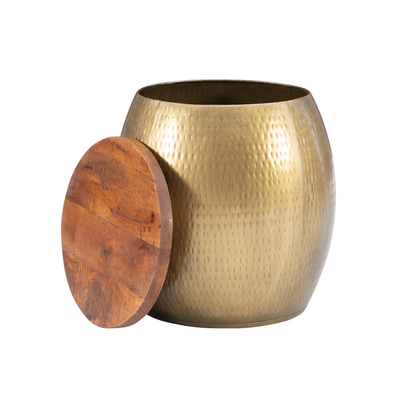 Linon Kayvon Drum Side Table with Storage Gold