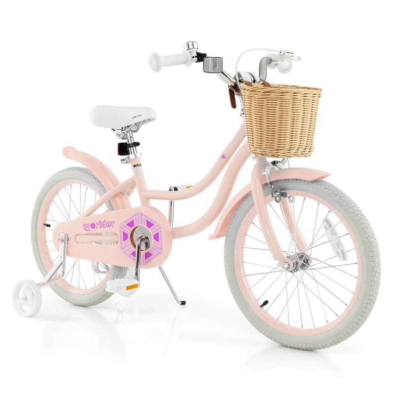18" Kid's Bike w/ Training Wheels Adjustable Handlebar Seat Handbrake - Pink