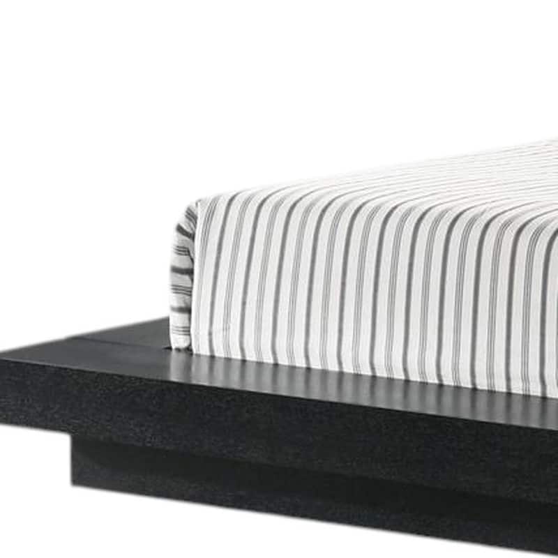 HomeRoots Black and Gray Wood And Faux Leather Queen Bed Frame With Attached Nightstands