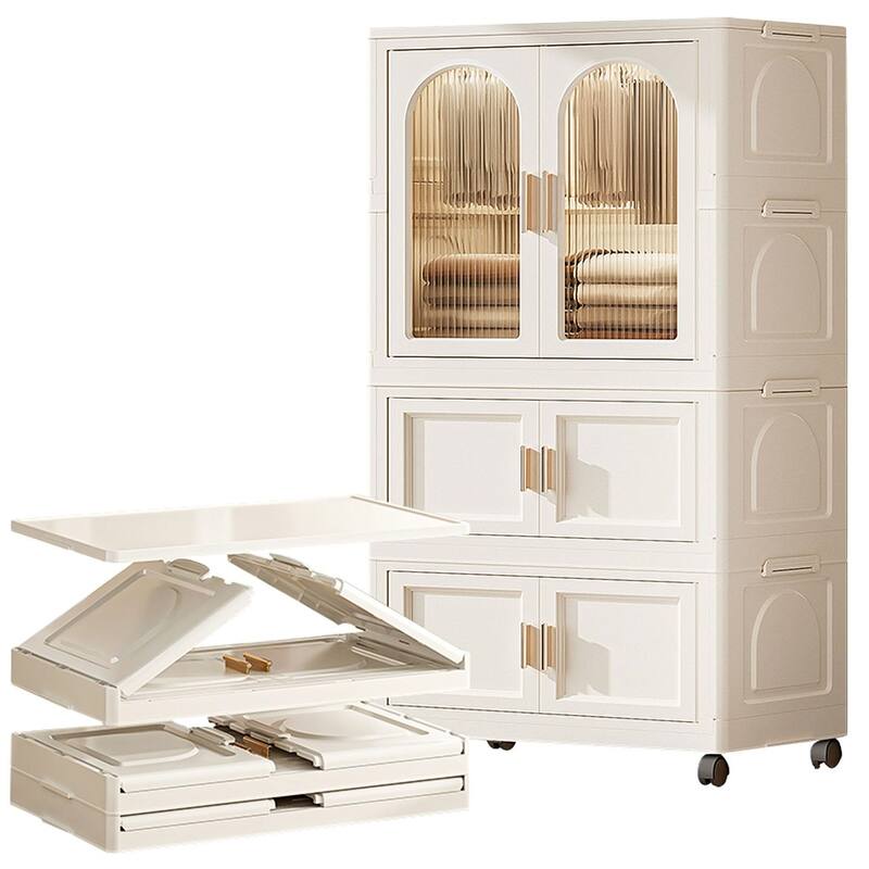 Folding Wardrobe with Magnetic Door Plastic Storage Cabinet - 1 wardrobe +2 folding boxes