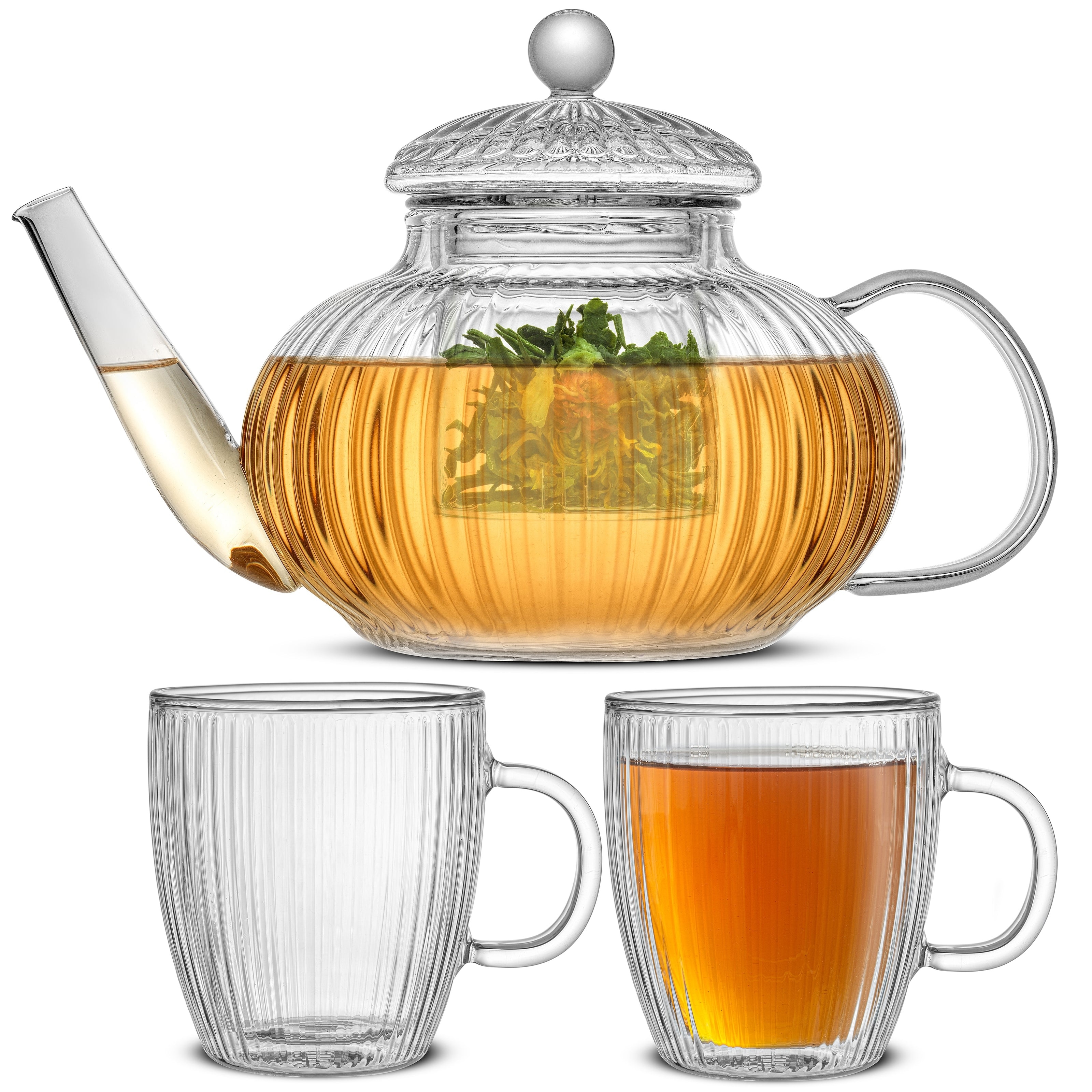 JoyJolt Fluted Stovetop-Safe Glass Teapot with Tea Infuser