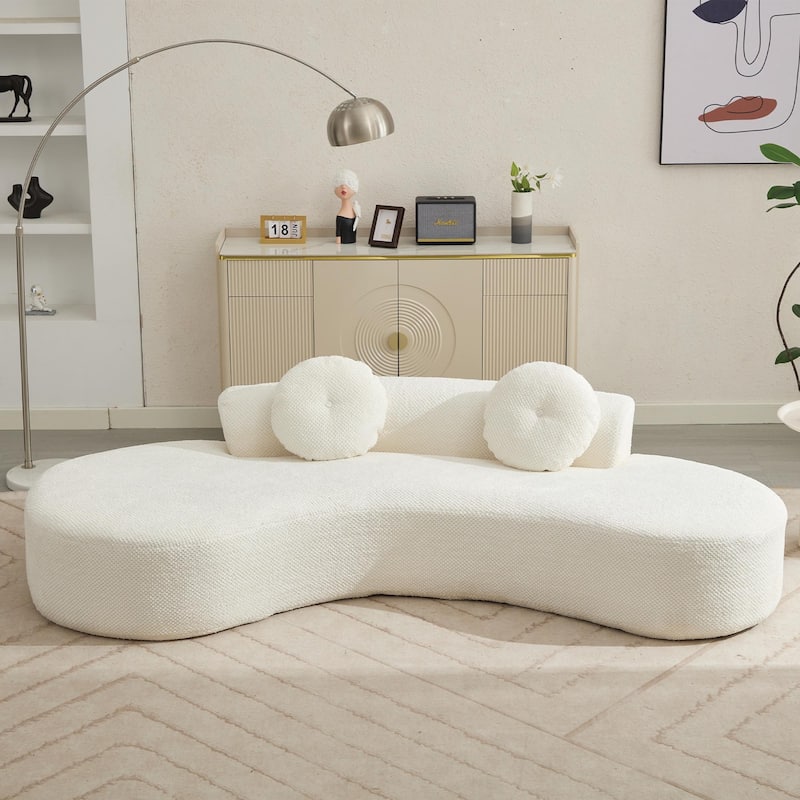 105.5'' Curved Sofa, Modern Minimalist 3 - 4 Seater Couch with 2 Pillows, Beige, No Assembly Required