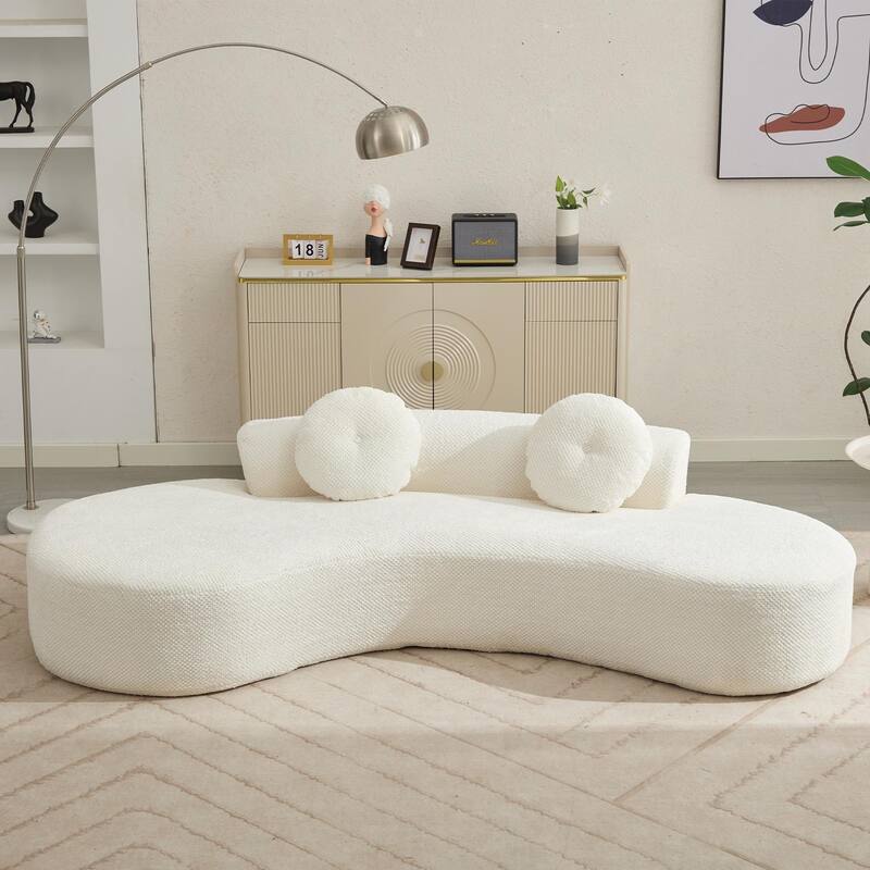 Curved Sofa Couch with Chaise, Modern Sleeper Sofa with Ottoman Bench, 105.5"