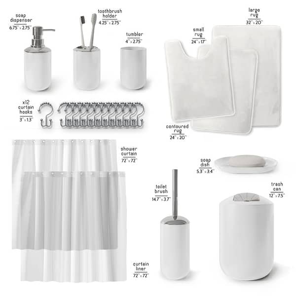 dimension image slide 1 of 2, Clara Clark 23 Piece Complete Bathroom Accessories Kit With Shower Curtain and Rug Set