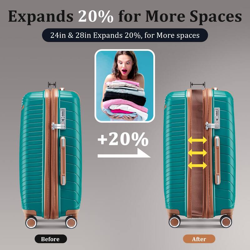 14/20/24/28" Expandable Lightweight Luggage Sets, Hardside Suitcase with Double 360 Degrees Mute Spinner Wheels & TSA Lock