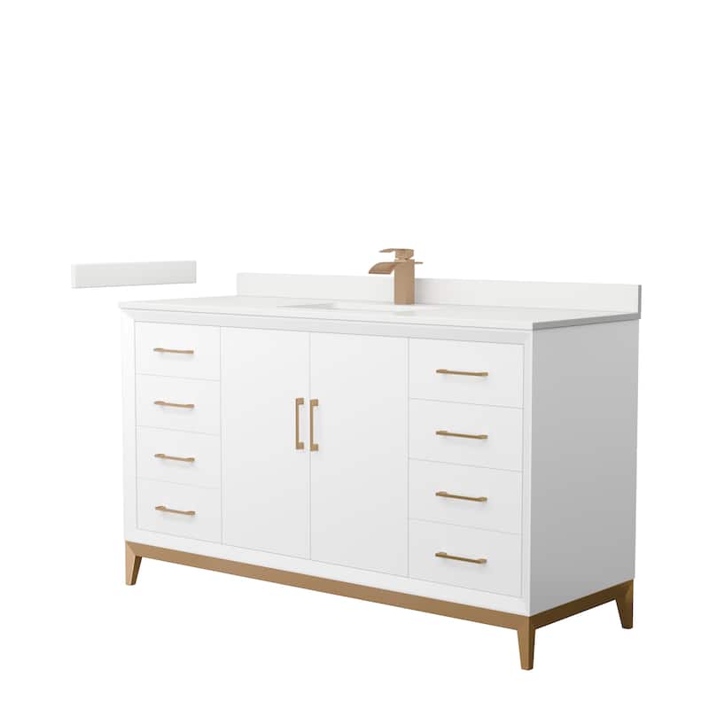 Amici 60-inch Single Vanity, Quartz Top - White, Bronze Trim, White Quartz Top