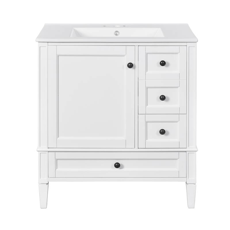 GDFStudio - Melshire Modern Freestanding Bathroom Vanity with Ceramic Sink and 3 Drawer Storage, Ideal for Home - 30'W