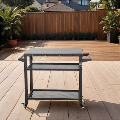Outdoor Metal Grill Cart with Wheels and Hook