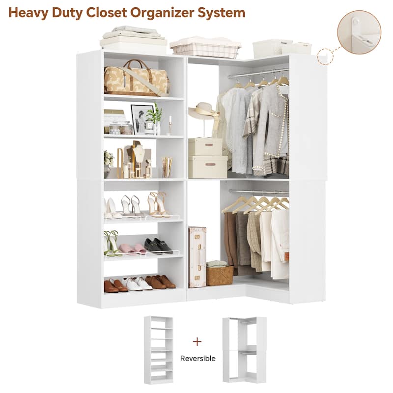Cimly Set of 2 Corner Closet System, Freestanding Closet Organizer with Hanging Rods and Tower Shelves