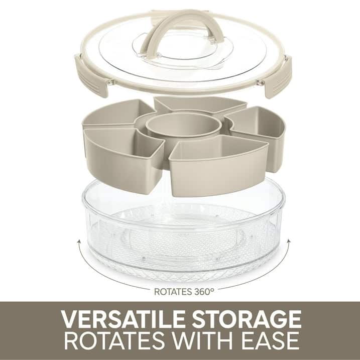 COOK WITH COLOR Round Snackle Box – 6-Compartment Serving Tray with Lid and Handle,Kids Lunch Box & Meal Prep Snack Container