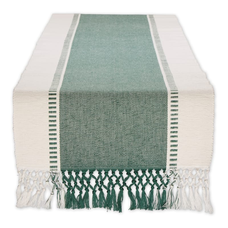 DII Striped Fringe Ribbed Table Runner 13x72" - 13x72" - Dark Green