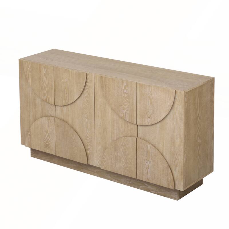 4-Door Large Storage Sideboard with Semi-Circular Handles and Adjustable Shelves for Dining Room and Living Room