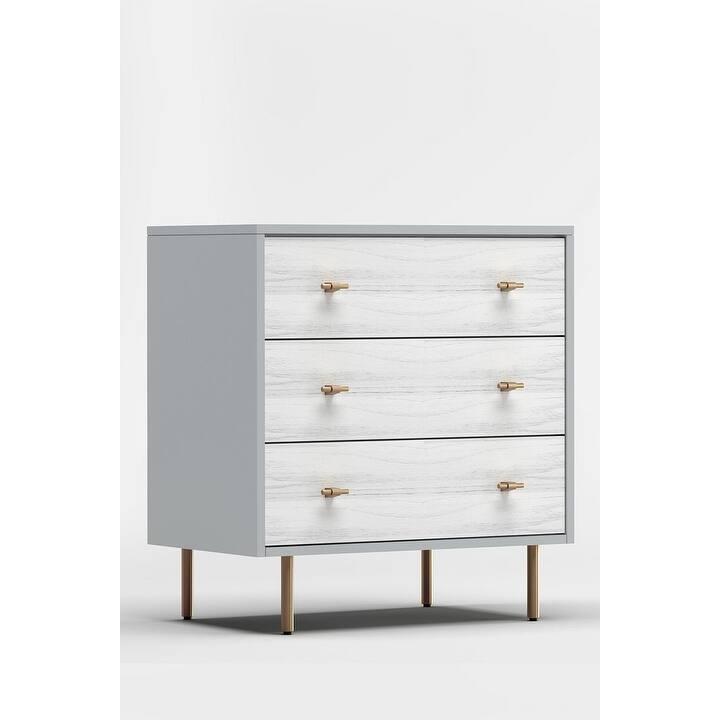 Origins by Alpine Saige Wood 3 Drawer Small Chest in Weathered White-Gray