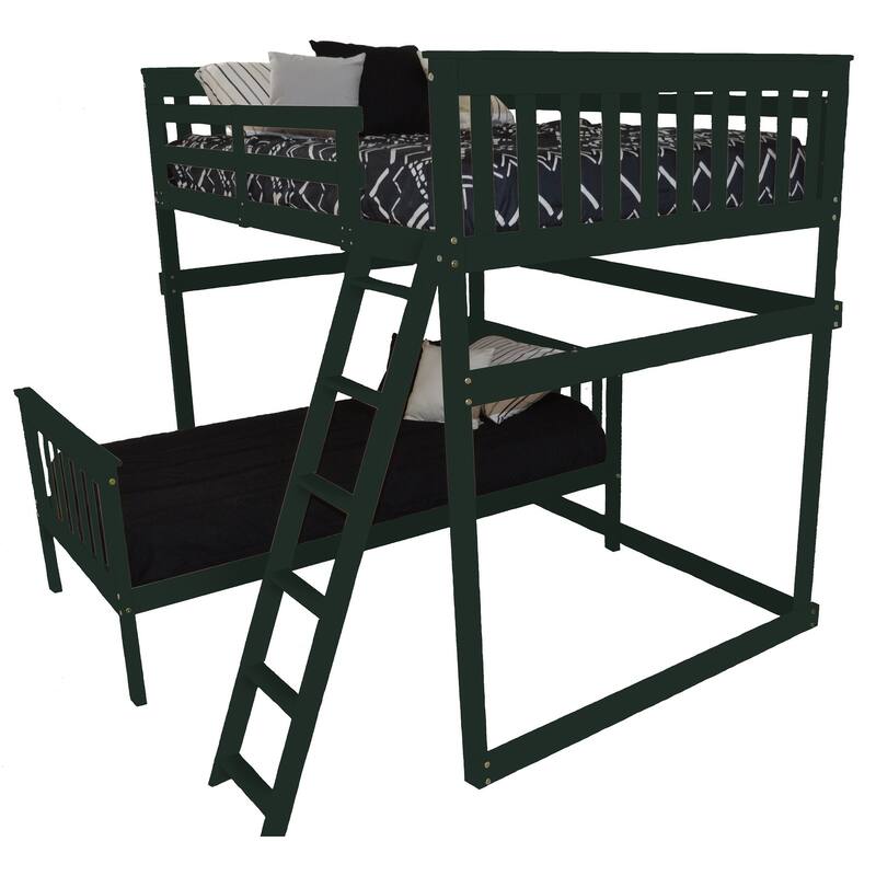 Pine Full Mission Loft Bed with Side Ladder - Dark Green